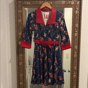 Banned retro pinup style space themed Red Collar and Belt dress XS